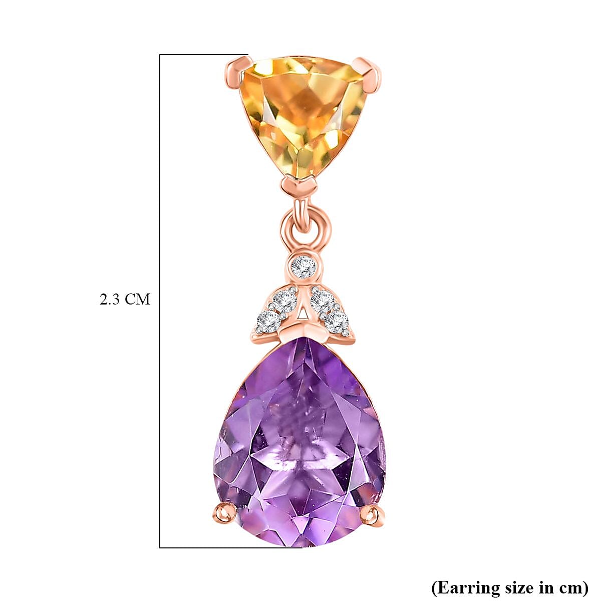 Rose De France Amethyst, Citrine &amp; White Zircon Stud Push Post Earring in 14K Rose Gold Plated Sterling Silver 5.71 Ct. 8194717 6