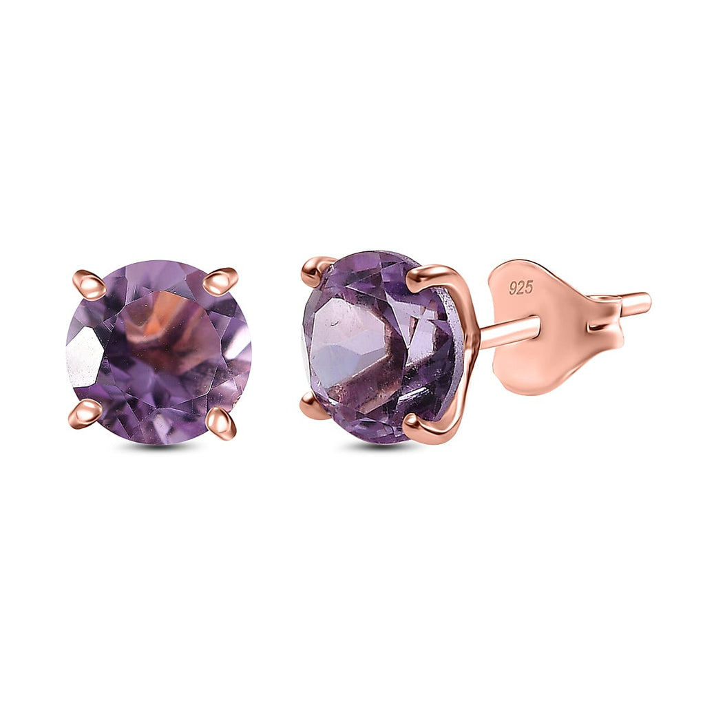Rose De France Amethyst Cluster Earring with Push Back in 18K Vermeil Rose Gold Plated Sterling Silver 3.79 Ct.