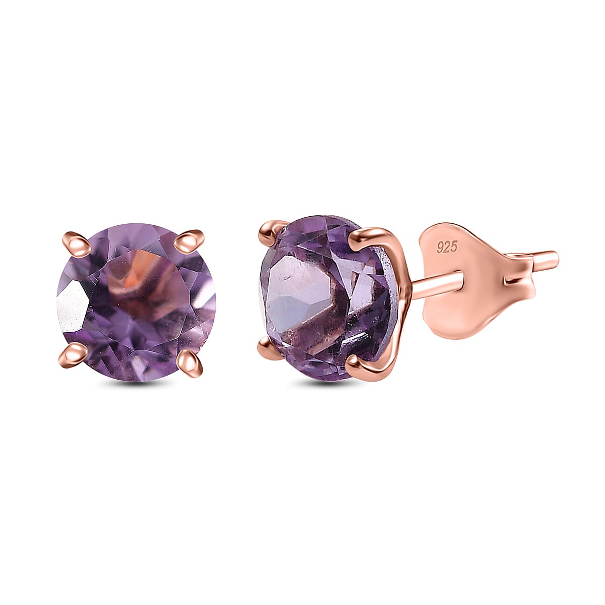 Rose De France Amethyst Solitaire Stud Earrings with Push Back in 18K Vermeil Rose Gold Plated Sterling Silver 8030933 0