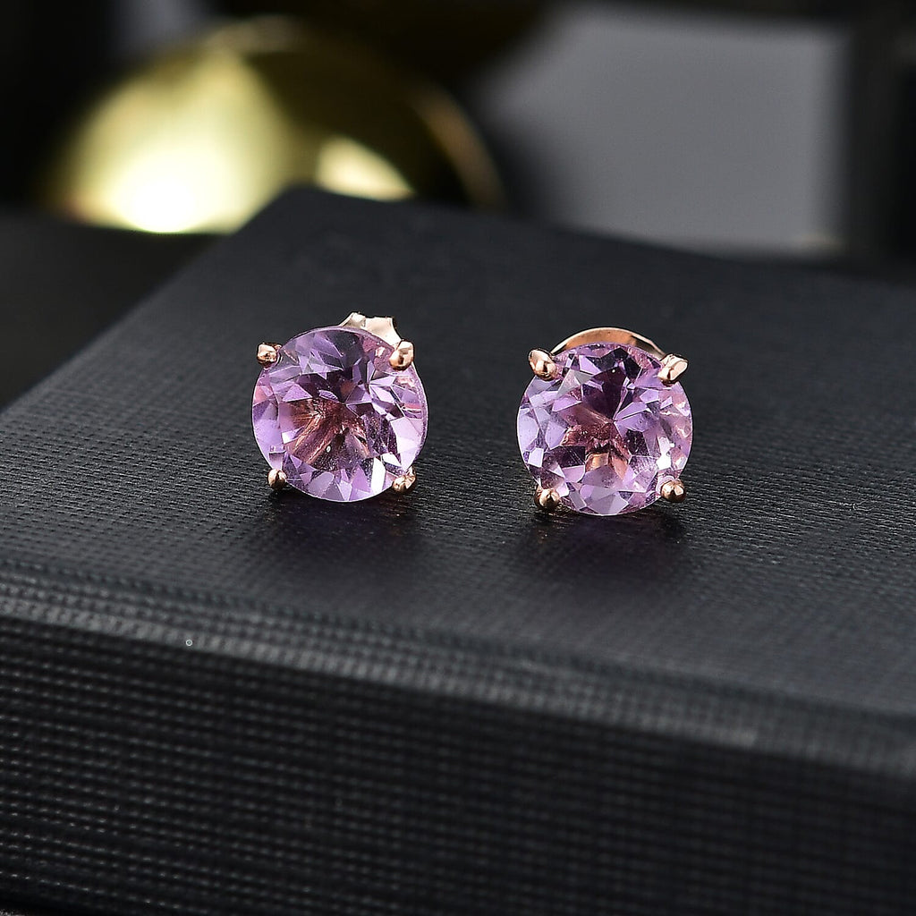 Rose De France Amethyst Cluster Earring with Push Back in 18K Vermeil Rose Gold Plated Sterling Silver 3.79 Ct.