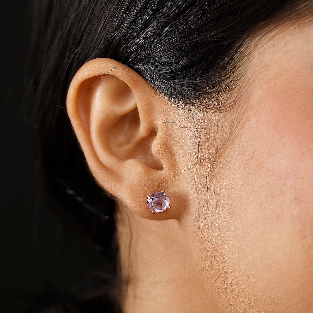 Rose De France Amethyst Solitaire Stud Earrings with Push Back in 18K Vermeil Rose Gold Plated Sterling Silver 8030933 3
