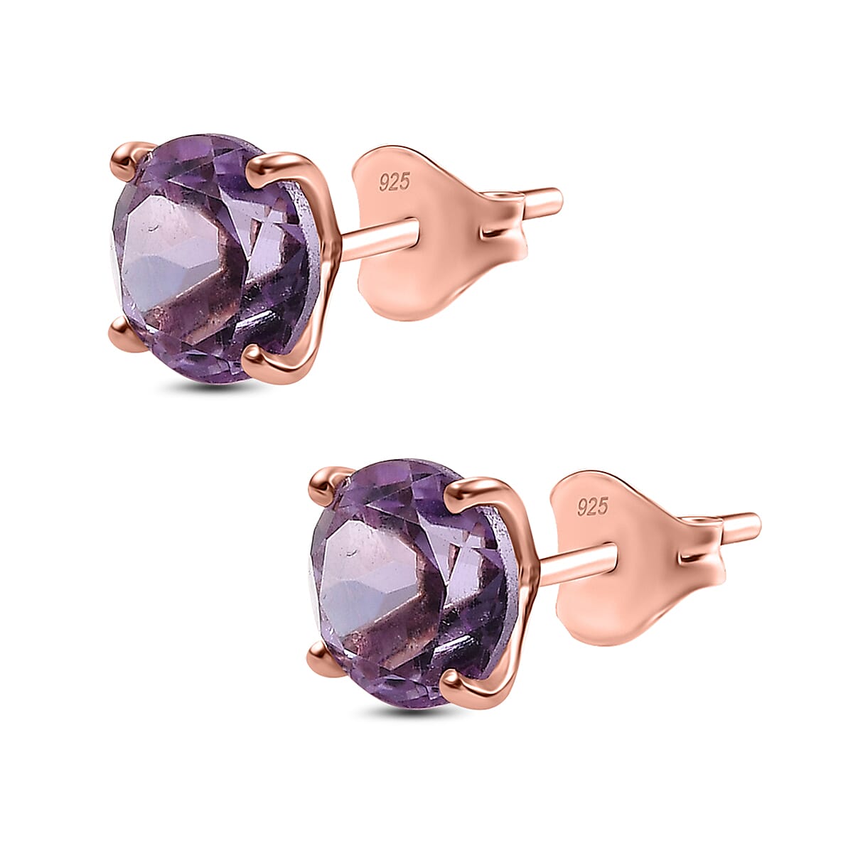 Rose De France Amethyst Solitaire Stud Earrings with Push Back in 18K Vermeil Rose Gold Plated Sterling Silver 8030933 4