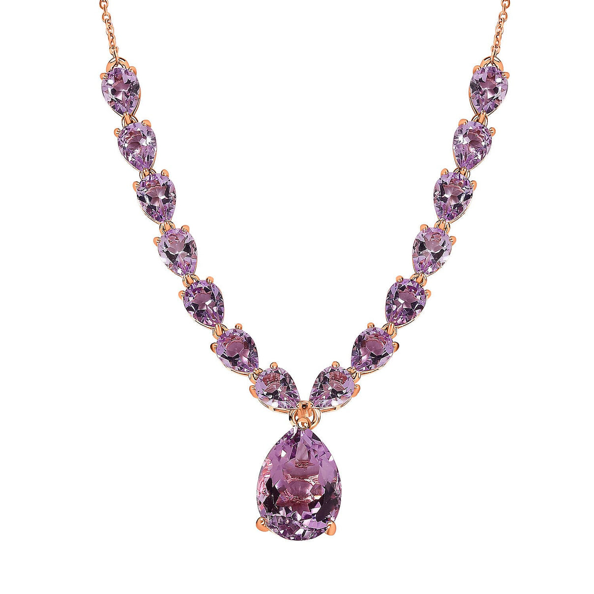 Rose De France Amethyst Necklace (Size - 20) in 18K Vermeil Rose Gold Plated Sterling Silver 25.65 Ct, Silver Wt. 9.90 Gms 7325604 0