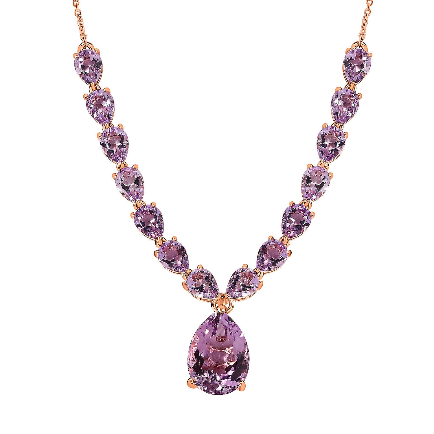 Rose De France Amethyst Necklace (Size - 20) in 18K Vermeil Rose Gold Plated Sterling Silver 25.65 Ct, Silver Wt. 9.90 Gms 7325604 0