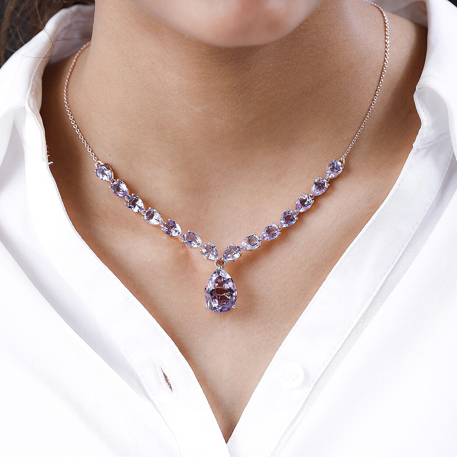 Rose De France Amethyst Necklace (Size - 20) in 18K Vermeil Rose Gold Plated Sterling Silver 25.65 Ct, Silver Wt. 9.90 Gms 7325604 2