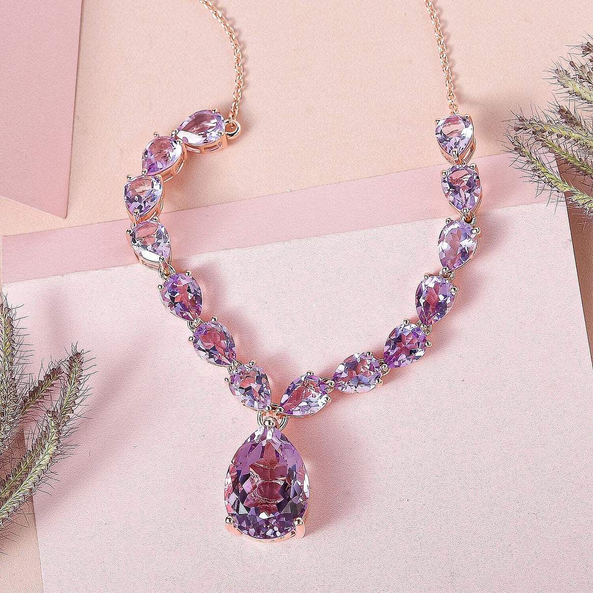 Rose De France Amethyst Necklace (Size - 20) in 18K Vermeil Rose Gold Plated Sterling Silver 25.65 Ct, Silver Wt. 9.90 Gms 7325604 3