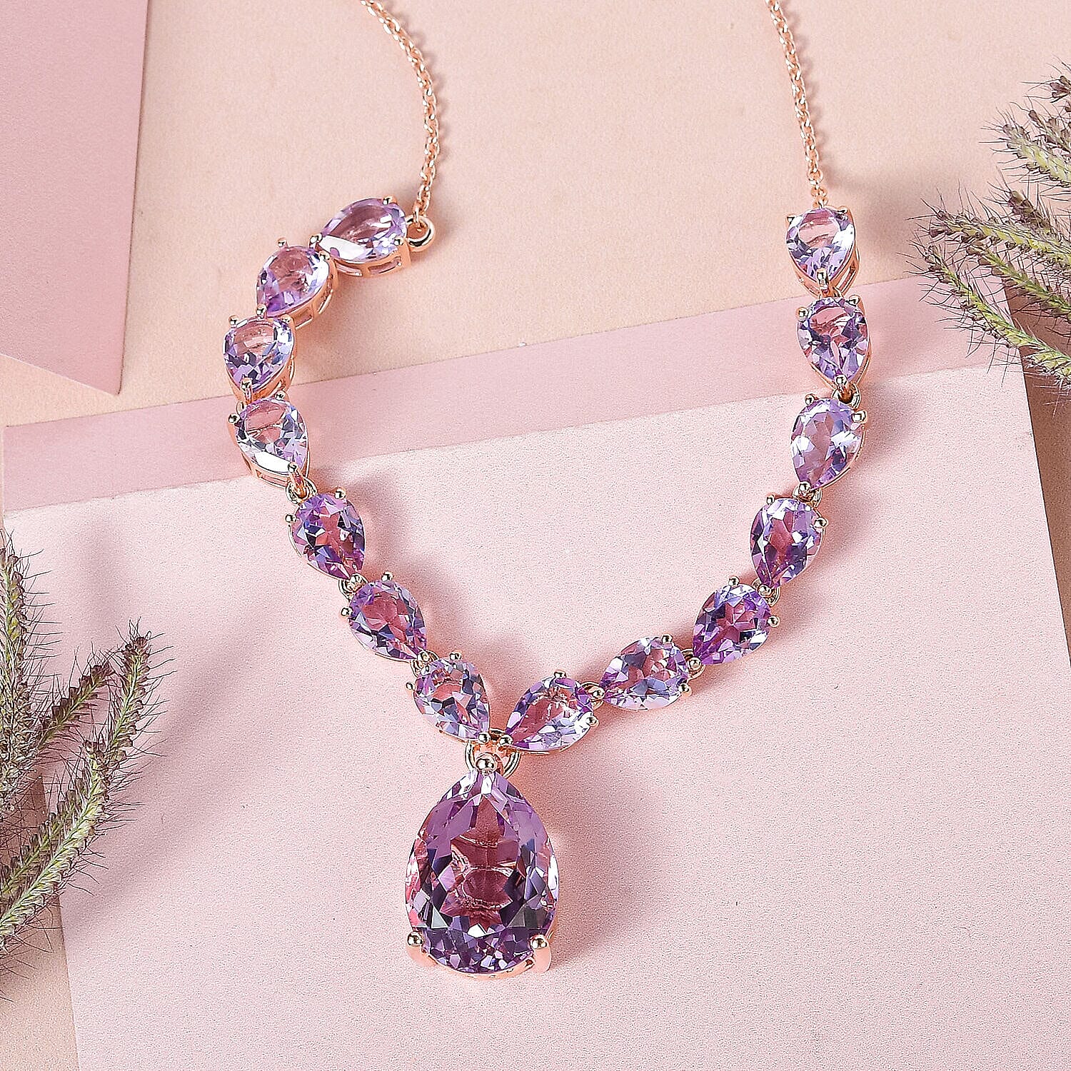 Rose De France Amethyst Necklace (Size - 20) in 18K Vermeil Rose Gold Plated Sterling Silver 25.65 Ct, Silver Wt. 9.90 Gms 7325604 3