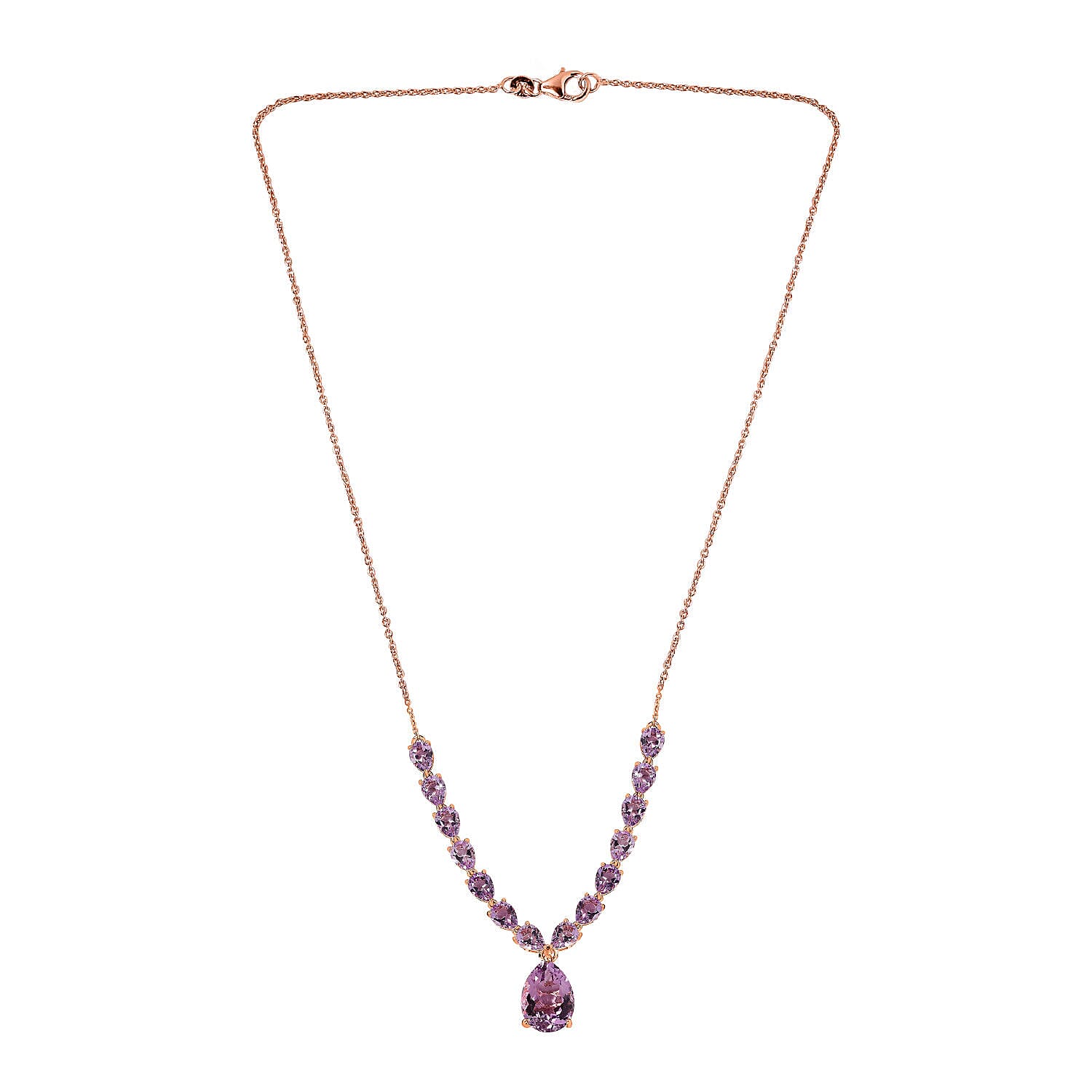 Rose De France Amethyst Necklace (Size - 20) in 18K Vermeil Rose Gold Plated Sterling Silver 25.65 Ct, Silver Wt. 9.90 Gms 7325604 4