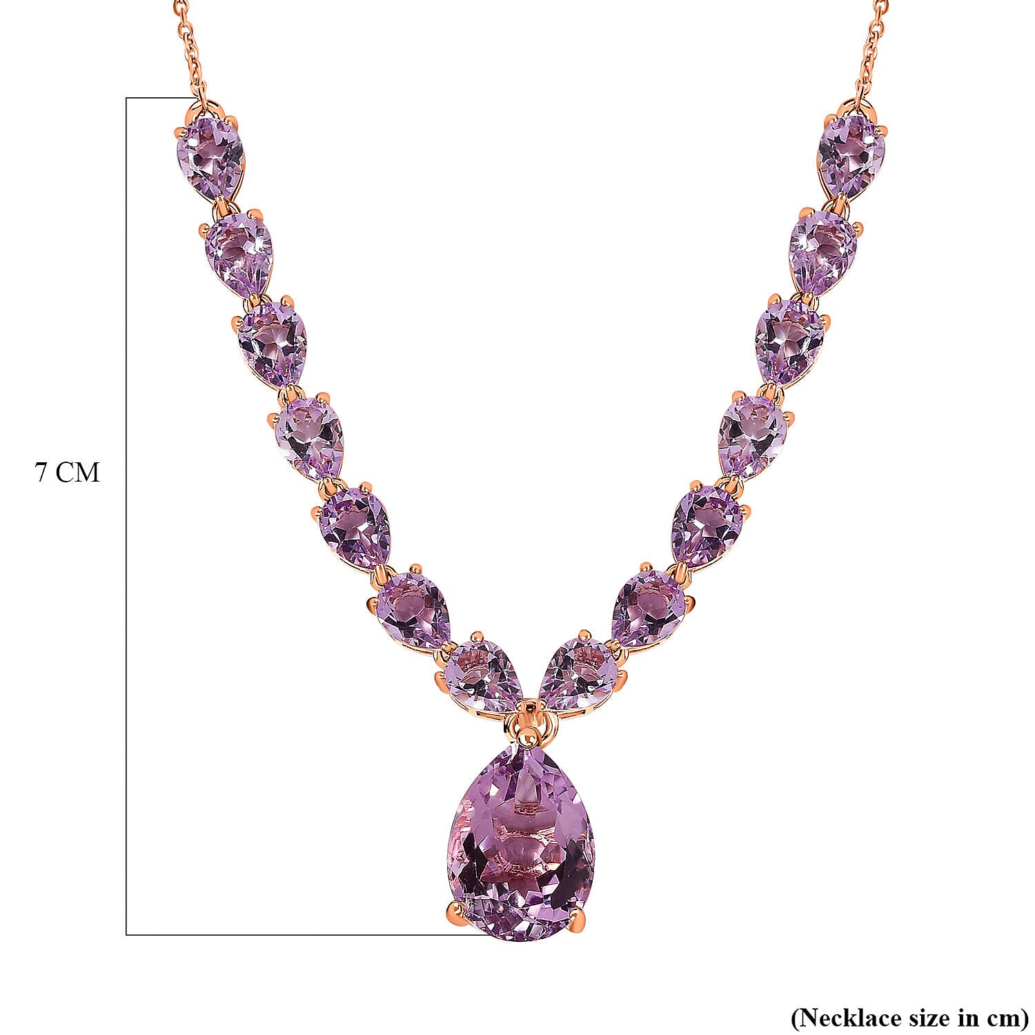 Rose De France Amethyst Necklace (Size - 20) in 18K Vermeil Rose Gold Plated Sterling Silver 25.65 Ct, Silver Wt. 9.90 Gms 7325604 6