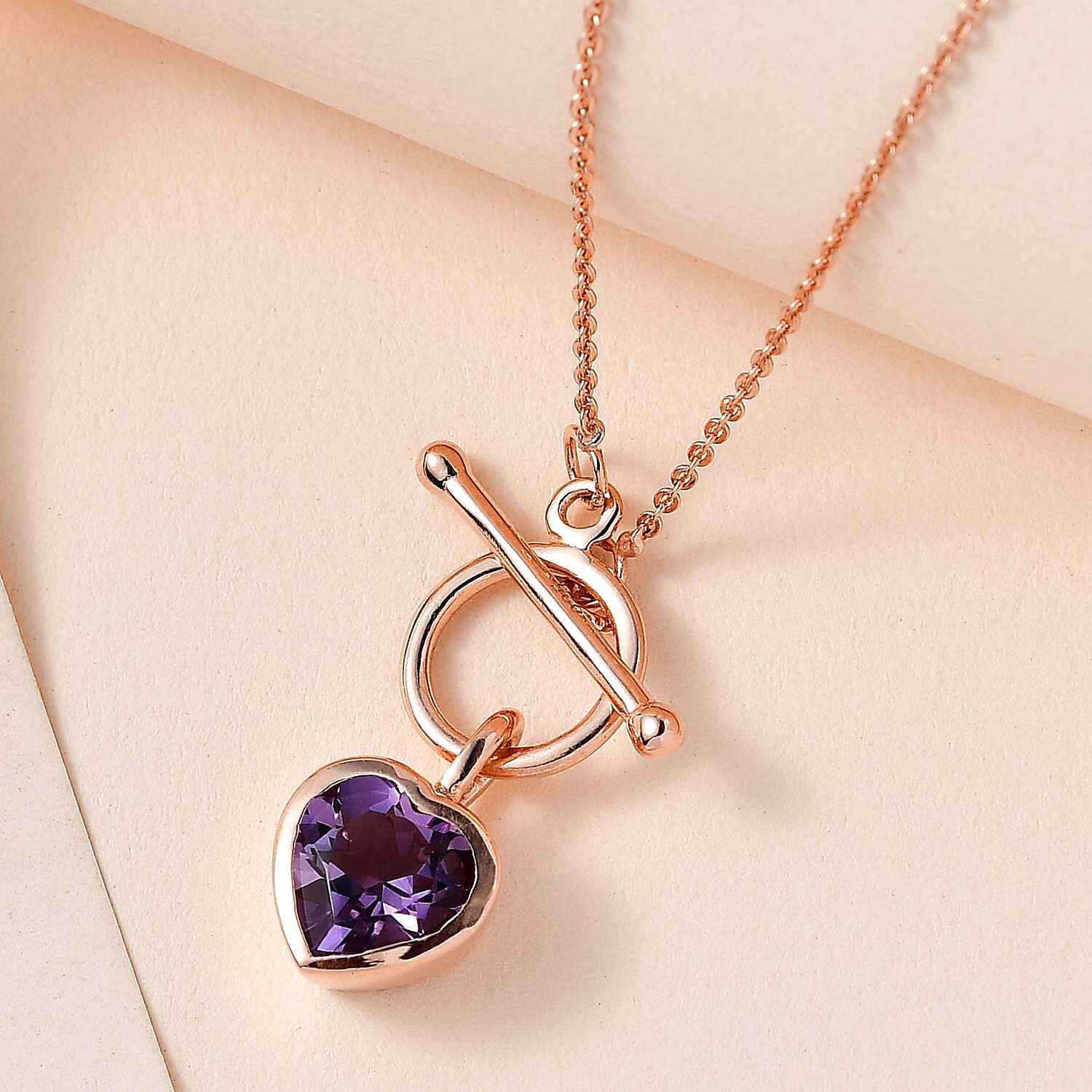 Rose De France Amethyst Heart Necklace (Size - 20) With T-Bar Clasp in 14K RG Overlay Sterling Silver 1.50 Ct 7548047 2