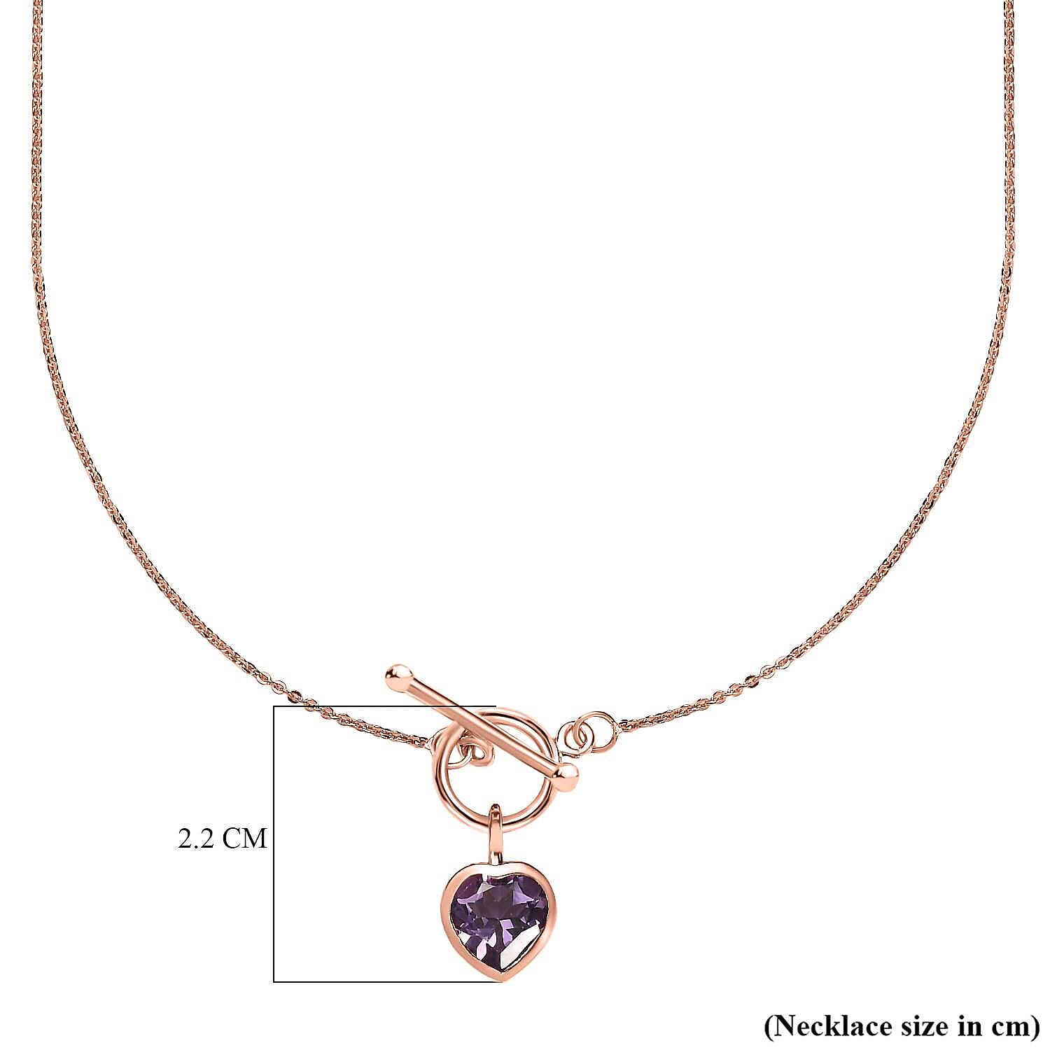 Rose De France Amethyst Heart Necklace (Size - 20) With T-Bar Clasp in 14K RG Overlay Sterling Silver 1.50 Ct 7548047 4