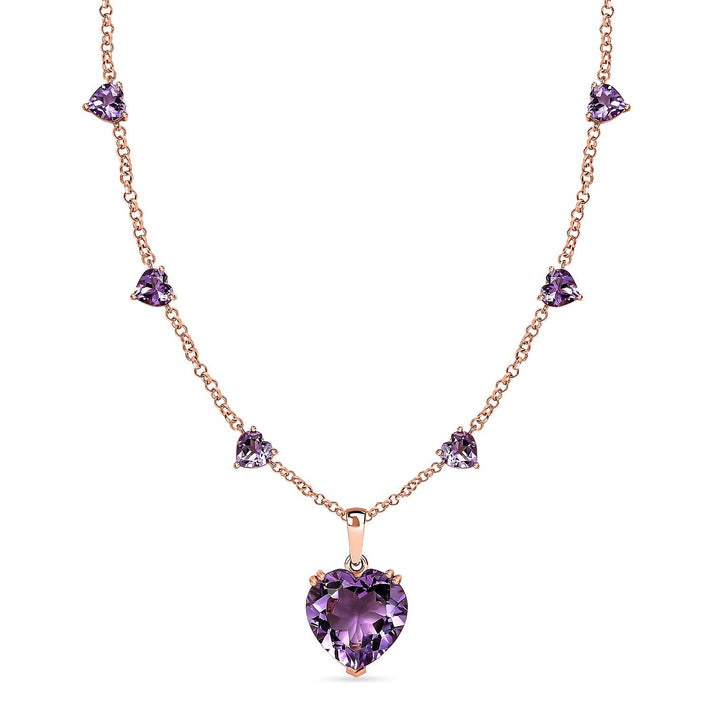 Rose De France Amethyst Heart Cluster Necklace (Size - 20) in 18K Vermeil Rose Gold Plated Sterling Silver 25.00 Ct, Silver Wt. 12.55 Gms. 8037621 1