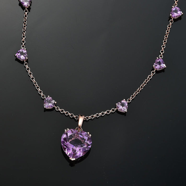 Rose De France Amethyst Heart Cluster Necklace (Size - 20) in 18K Vermeil Rose Gold Plated Sterling Silver 25.00 Ct, Silver Wt. 12.55 Gms. 8037621 2