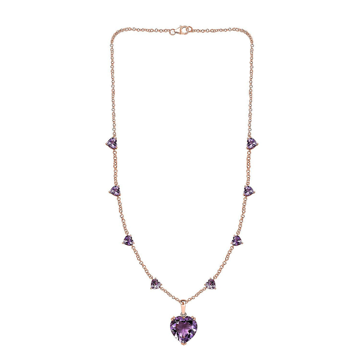 Rose De France Amethyst Heart Cluster Necklace (Size - 20) in 18K Vermeil Rose Gold Plated Sterling Silver 25.00 Ct, Silver Wt. 12.55 Gms. 8037621 3