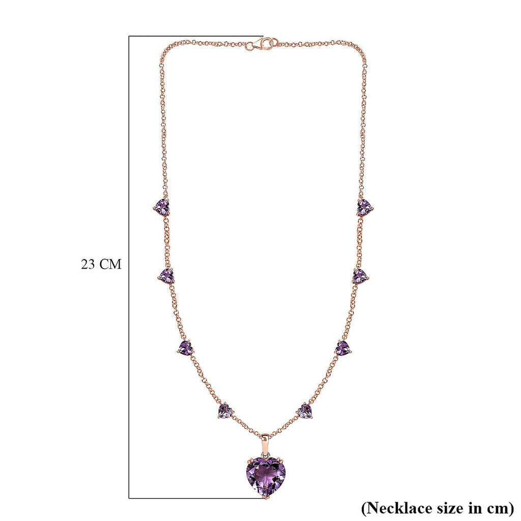 Rose De France Amethyst Heart Cluster Necklace (Size - 20) in 18K Vermeil Rose Gold Plated Sterling Silver 25.00 Ct, Silver Wt. 12.55 Gms.