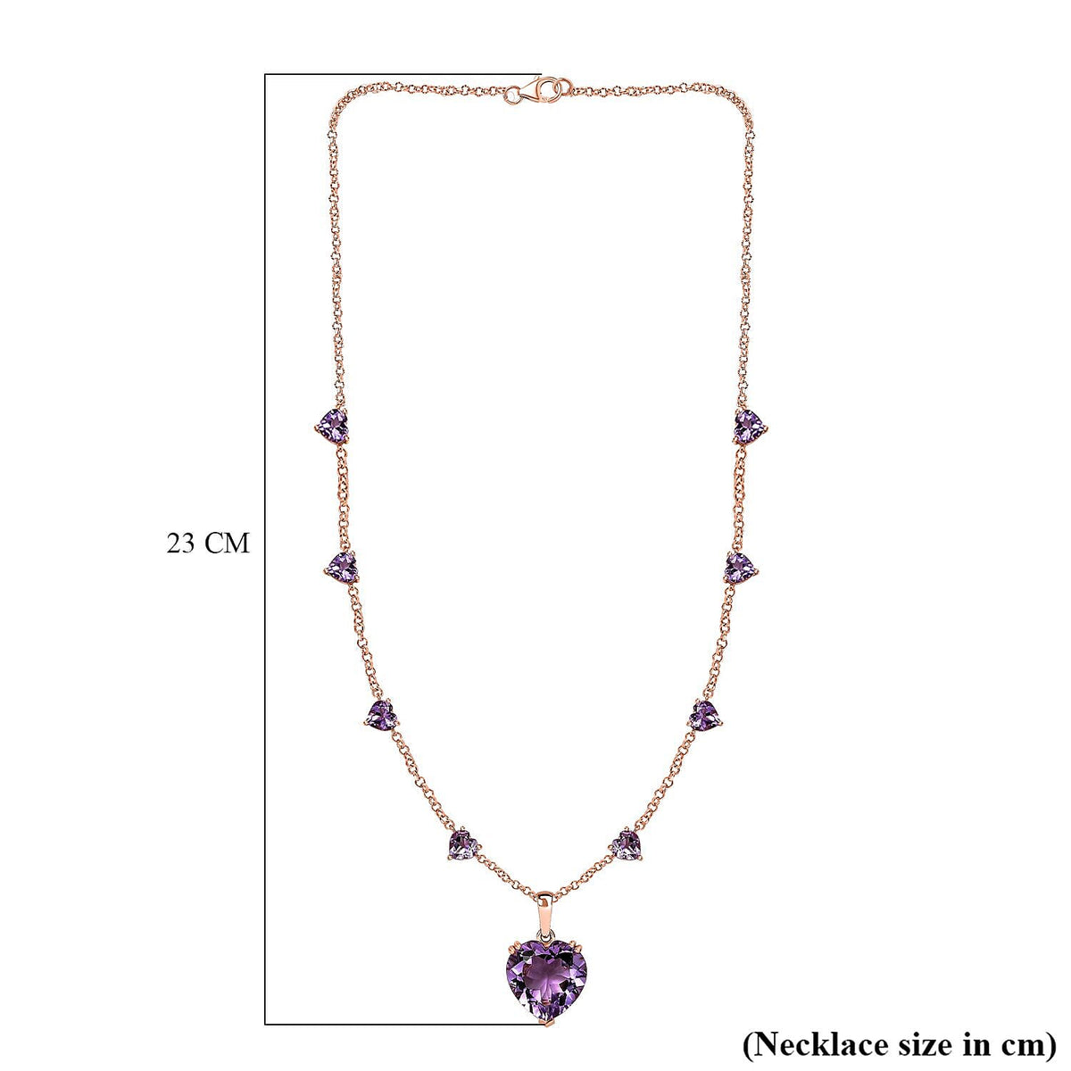 Rose De France Amethyst Heart Cluster Necklace (Size - 20) in 18K Vermeil Rose Gold Plated Sterling Silver 25.00 Ct, Silver Wt. 12.55 Gms. 8037621 5