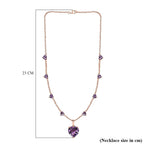 Rose De France Amethyst Heart Cluster Necklace (Size - 20) in 18K Vermeil Rose Gold Plated Sterling Silver 25.00 Ct, Silver Wt. 12.55 Gms.