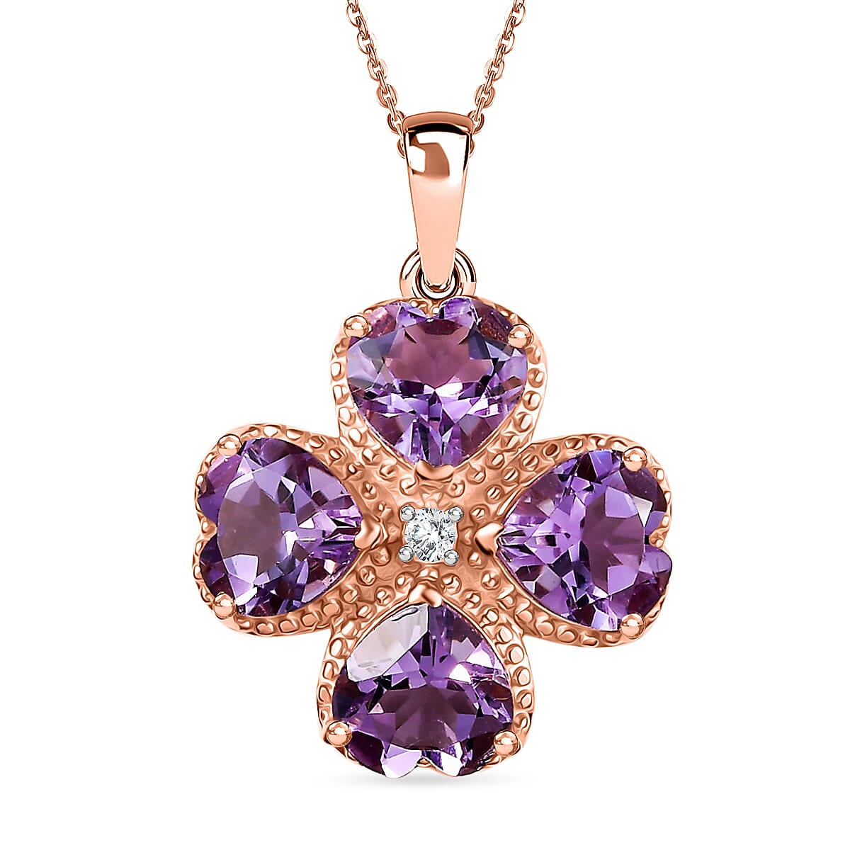 Rose De France Amethyst and Moissanite Heart Pendant with Chain (Size 20) in 18K Vermeil Rose Gold Plated Sterling Silver 4359276 0