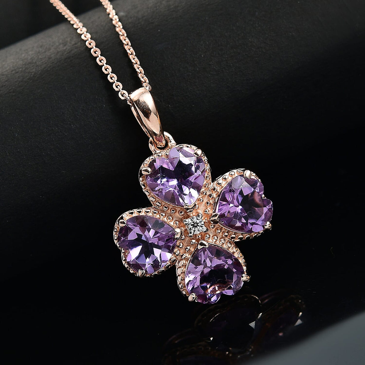 Rose De France Amethyst and Moissanite Heart Pendant with Chain (Size 20) in 18K Vermeil Rose Gold Plated Sterling Silver 4359276 2