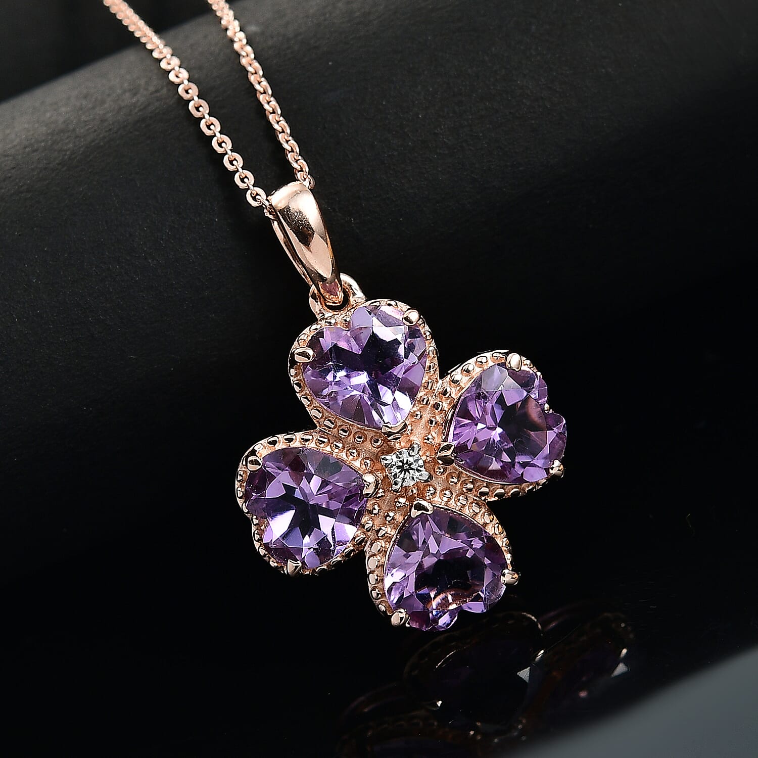 Rose De France Amethyst and Moissanite Heart Pendant with Chain (Size 20) in 18K Vermeil Rose Gold Plated Sterling Silver 4359276 2