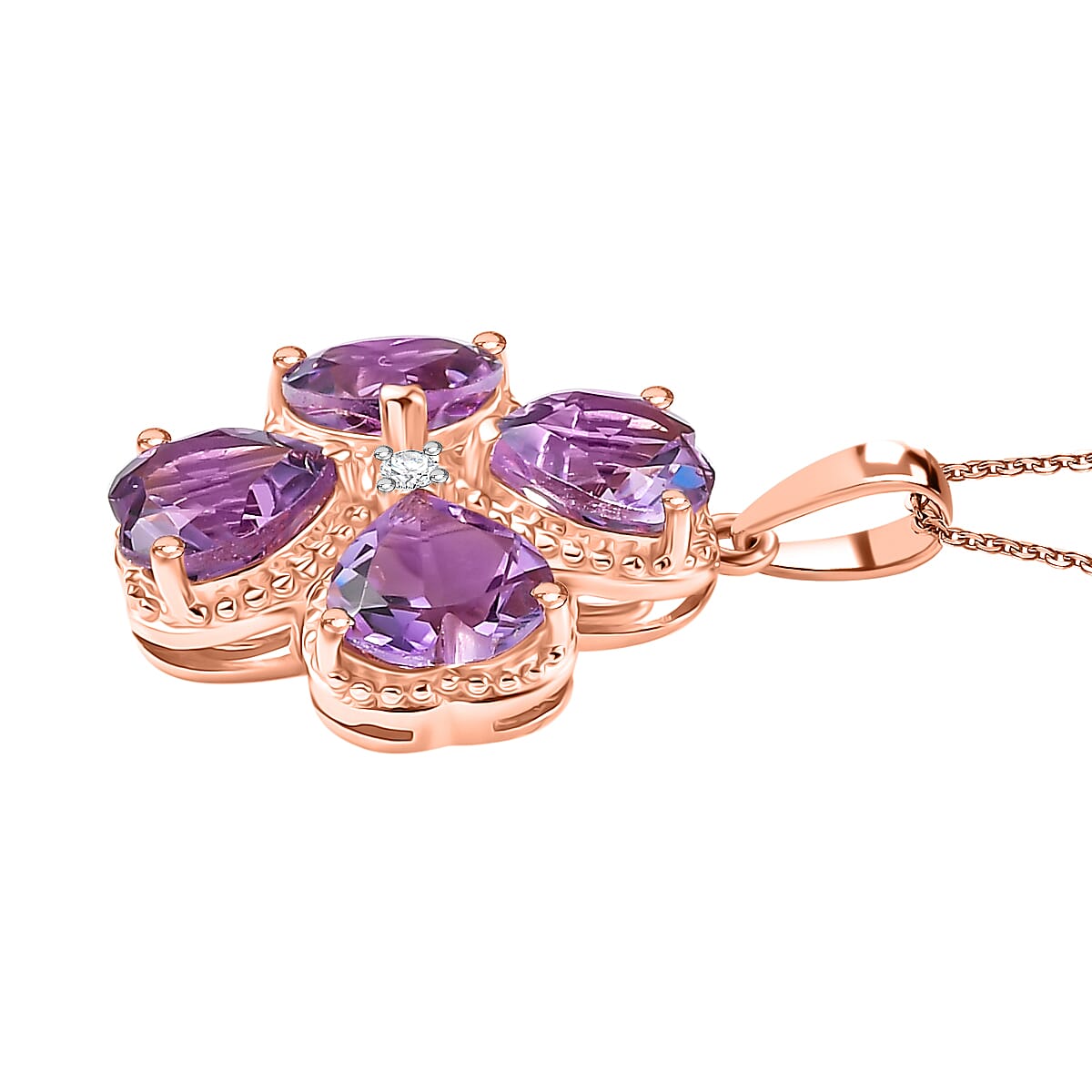 Rose De France Amethyst and Moissanite Heart Pendant with Chain (Size 20) in 18K Vermeil Rose Gold Plated Sterling Silver 4359276 3