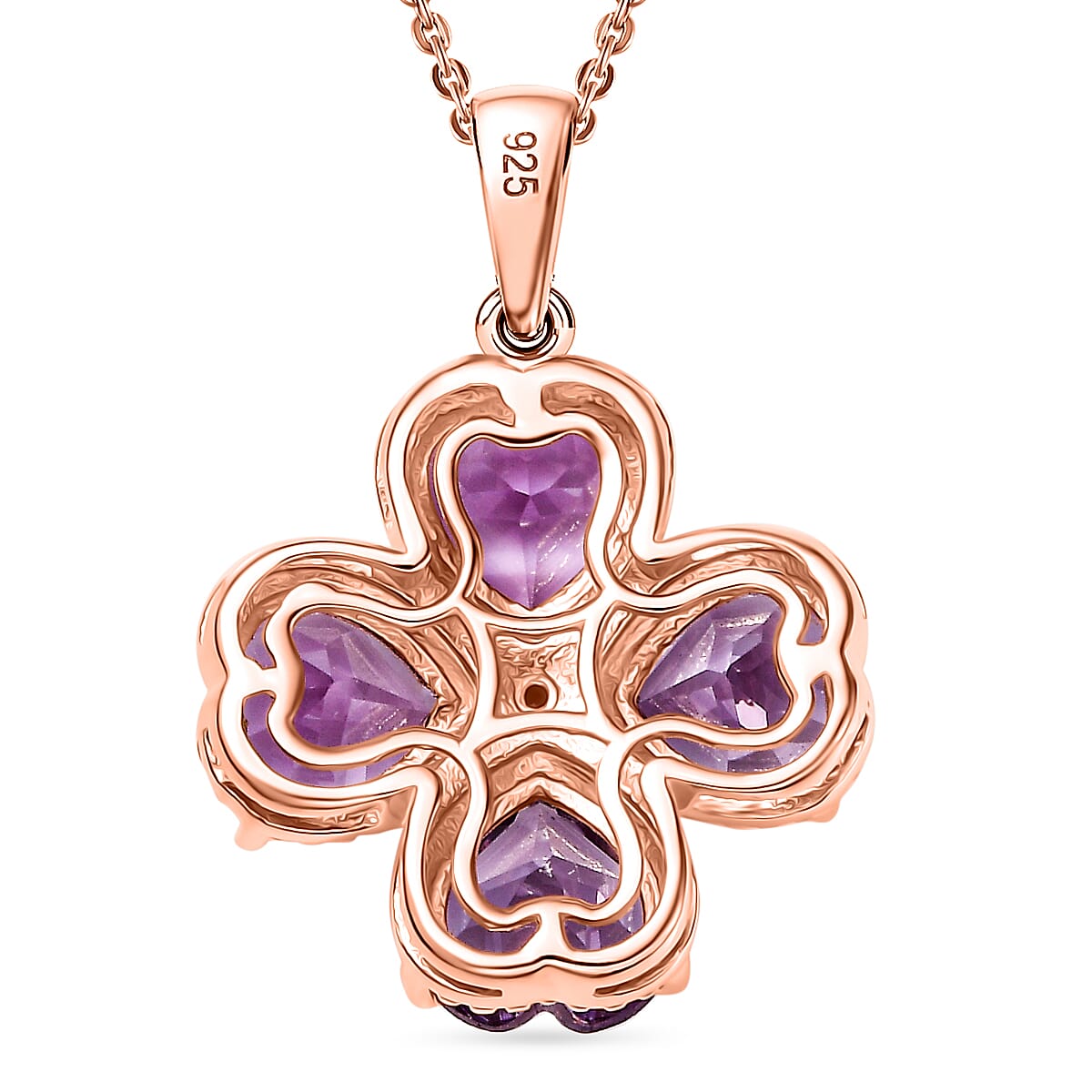 Rose De France Amethyst and Moissanite Heart Pendant with Chain (Size 20) in 18K Vermeil Rose Gold Plated Sterling Silver 4359276 4