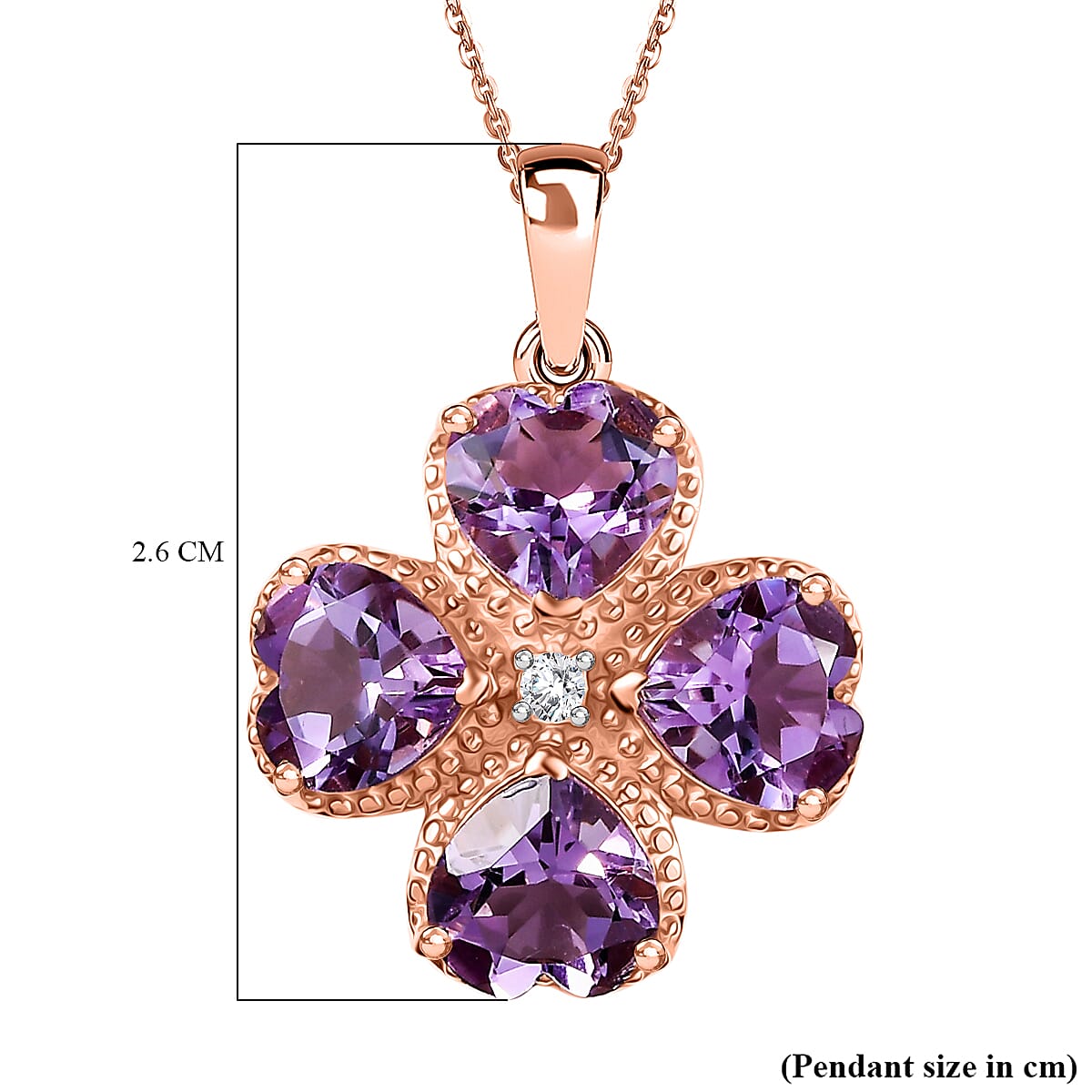 Rose De France Amethyst and Moissanite Heart Pendant with Chain (Size 20) in 18K Vermeil Rose Gold Plated Sterling Silver 4359276 5