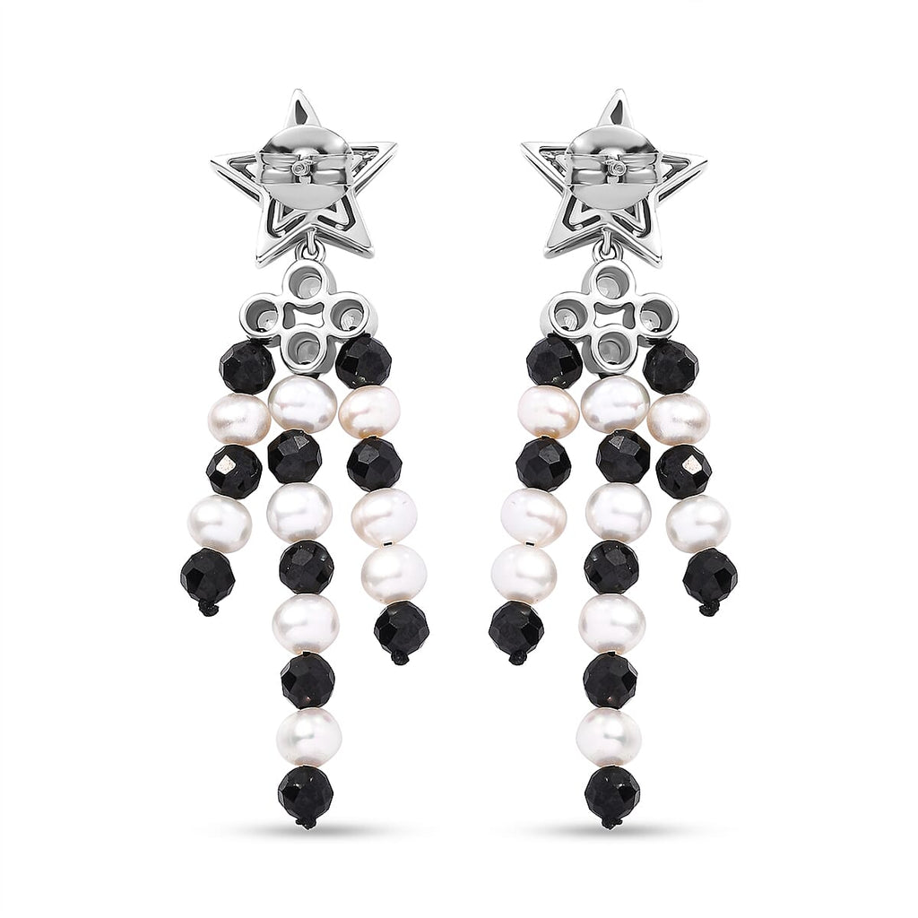 GP Celestial Collection - Starry Night Rose De France Amethyst, Pearl, Black Spinel & Zircon Earrings With Push Back in Rhodium Overlay Sterling Silver 21.81 Ct.