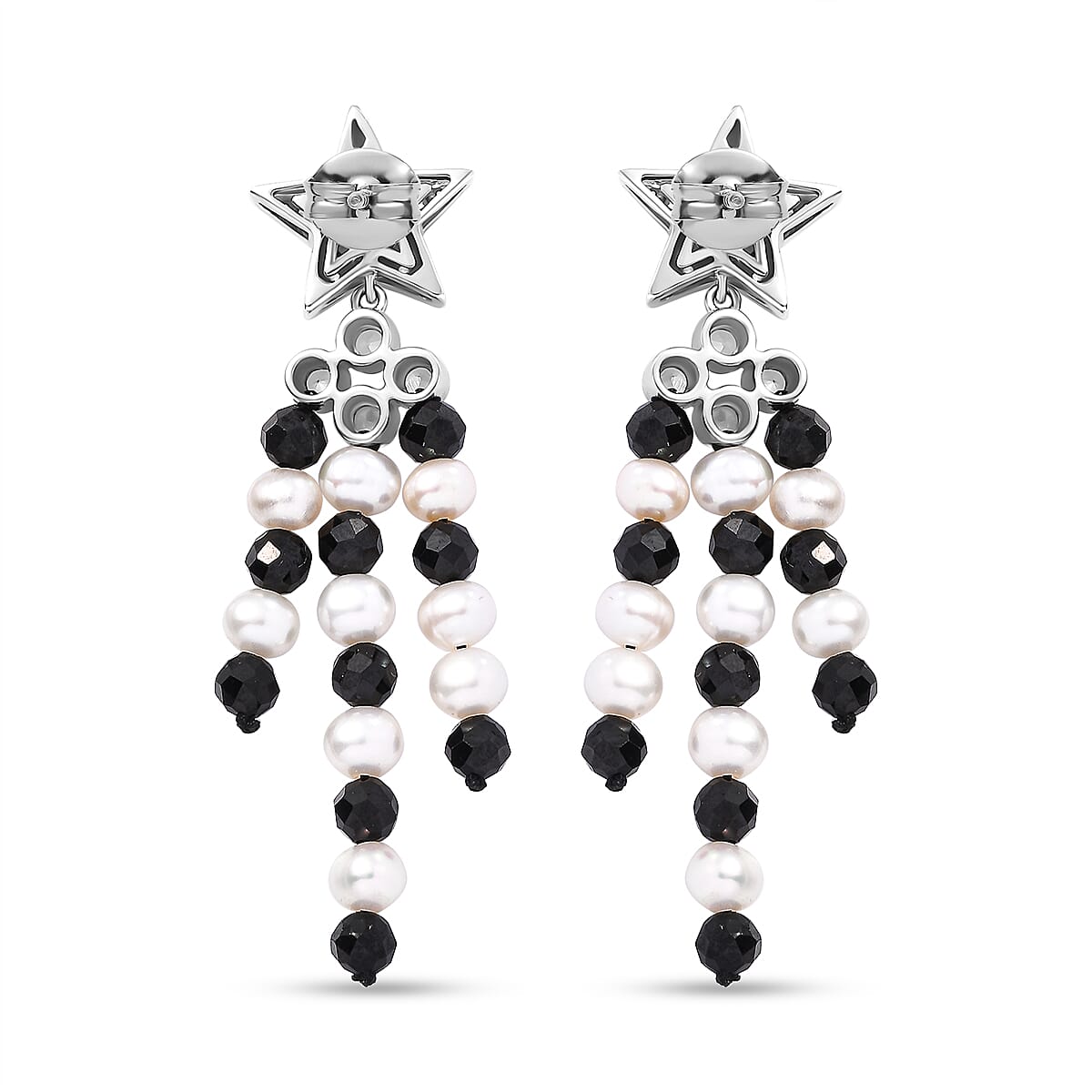 GP Celestial Collection - Starry Night Rose De France Amethyst, Pearl, Black Spinel and Zircon Earrings With Push Back in Rhodium Overlay Sterling Silver 7894050 5