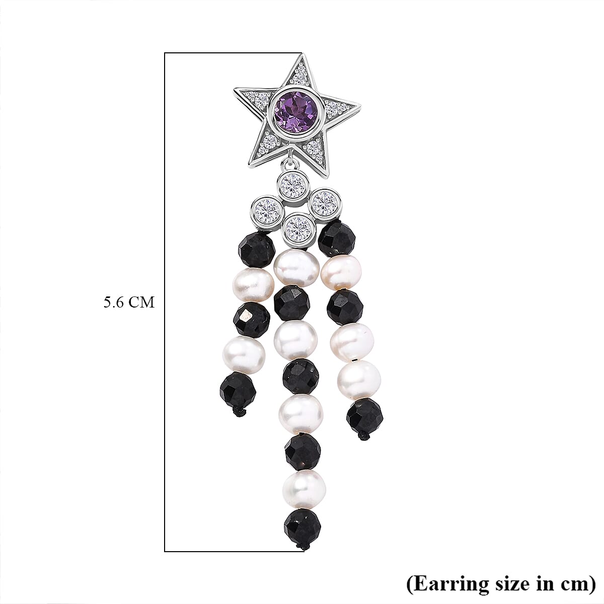 GP Celestial Collection - Starry Night Rose De France Amethyst, Pearl, Black Spinel and Zircon Earrings With Push Back in Rhodium Overlay Sterling Silver 7894050 6