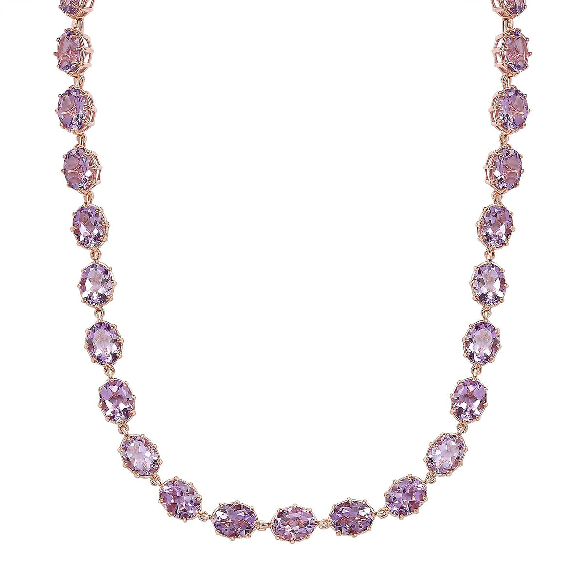 Rose De France Amethyst Necklace (Size - 20) in Vermeil Rose Gold Plated Sterling Silver 65.17 Ct, Silver Wt. 27.49 Gms 7159031 0