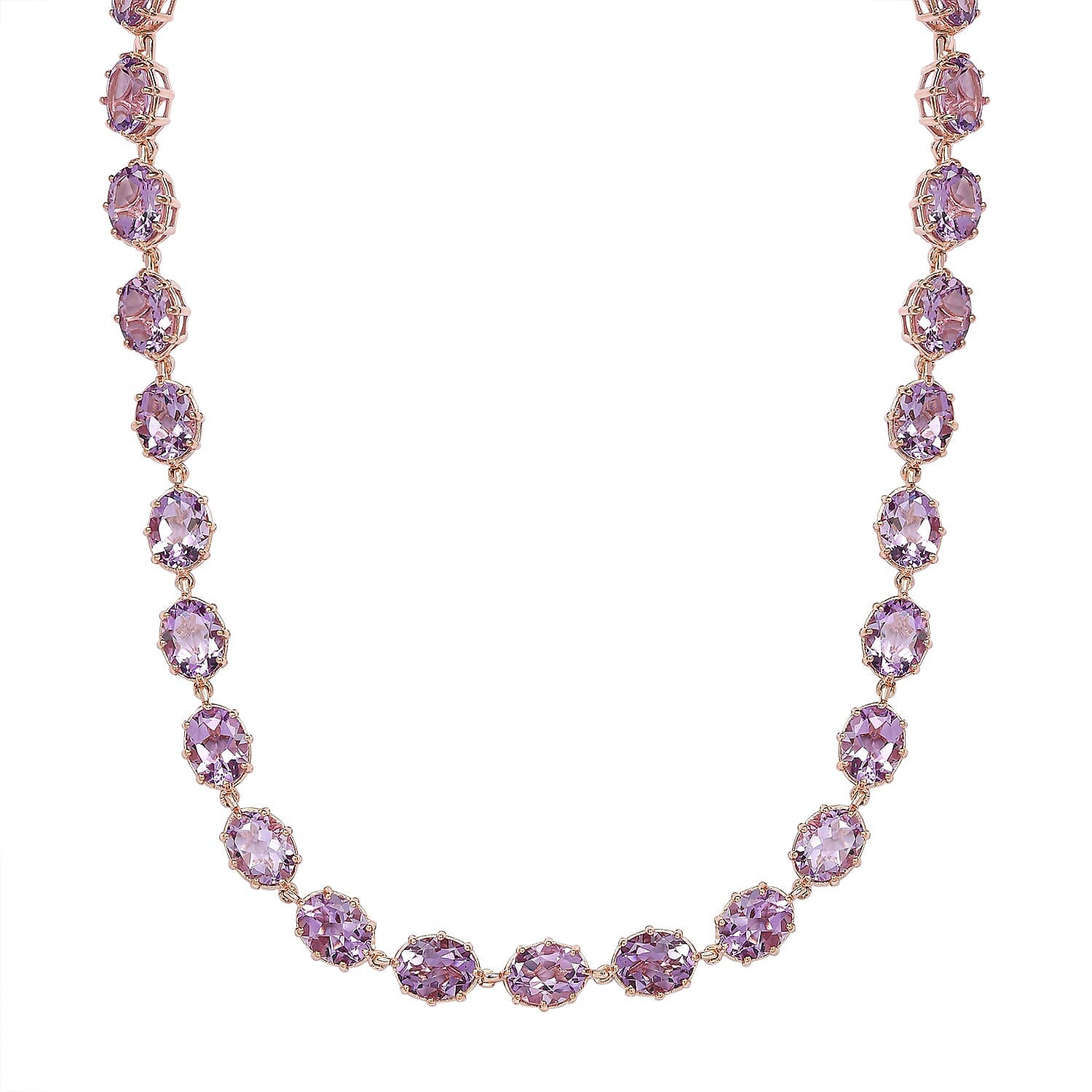 Rose De France Amethyst Necklace (Size - 20) in Vermeil Rose Gold Plated Sterling Silver 65.17 Ct, Silver Wt. 27.49 Gms 7159031 0