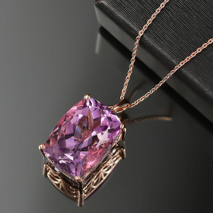 Rose De France Amethyst Pendant with Chain (Size 20) in 14K Rose Gold Plated Sterling Silver 12.86 Ct. 4398301 2