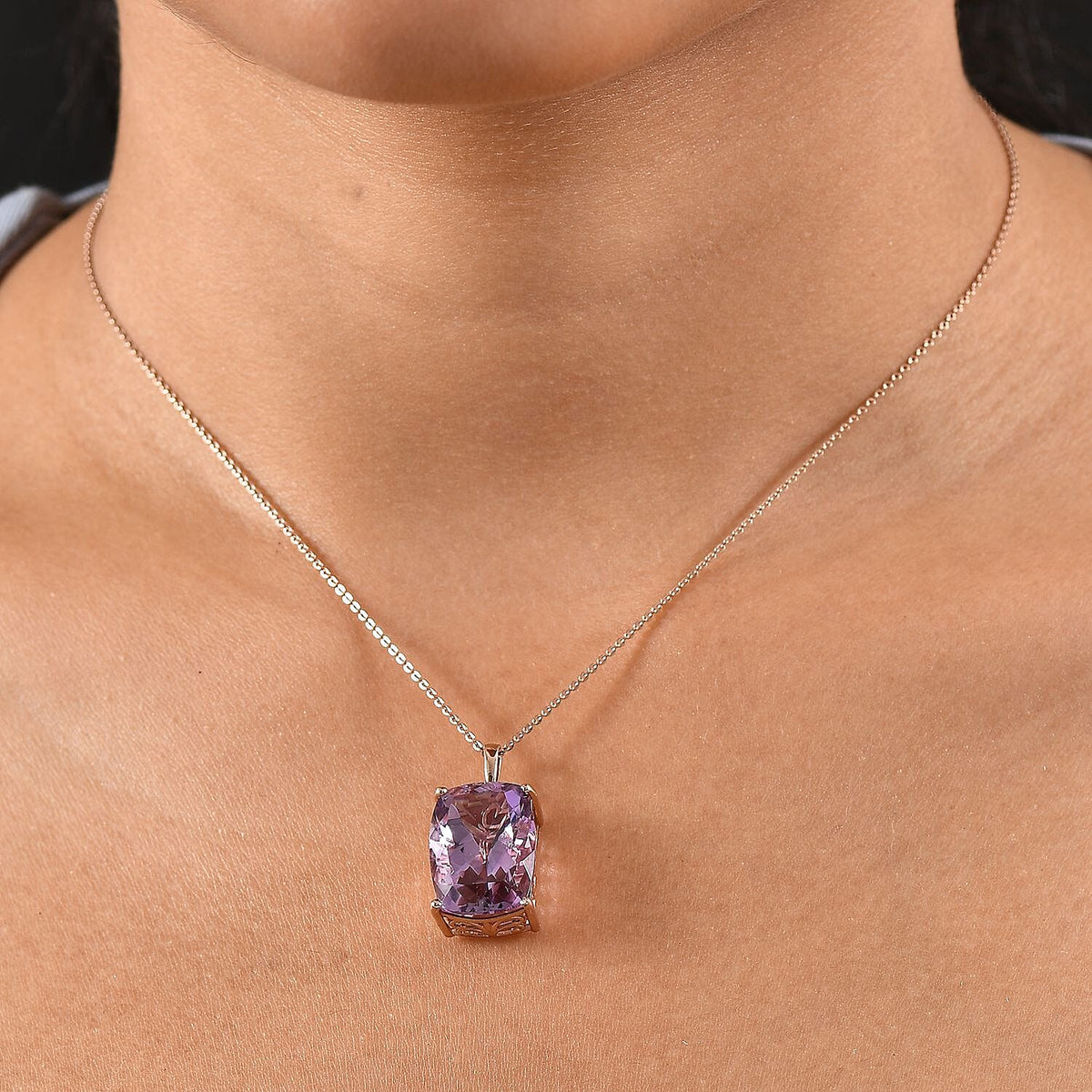 Rose De France Amethyst Pendant with Chain (Size 20) in 14K Rose Gold Plated Sterling Silver 12.86 Ct. 4398301 3