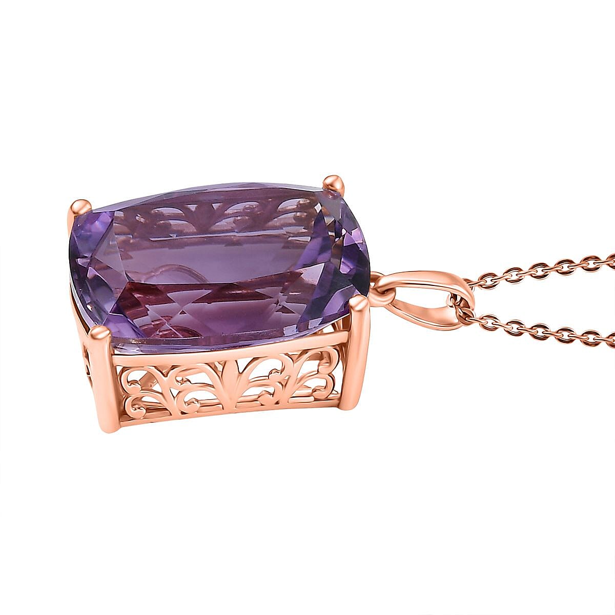 Rose De France Amethyst Pendant with Chain (Size 20) in 14K Rose Gold Plated Sterling Silver 12.86 Ct. 4398301 4