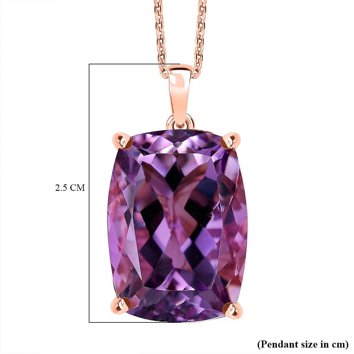 Rose De France Amethyst Pendant with Chain (Size 20) in 14K Rose Gold Plated Sterling Silver 12.86 Ct. 4398301 7