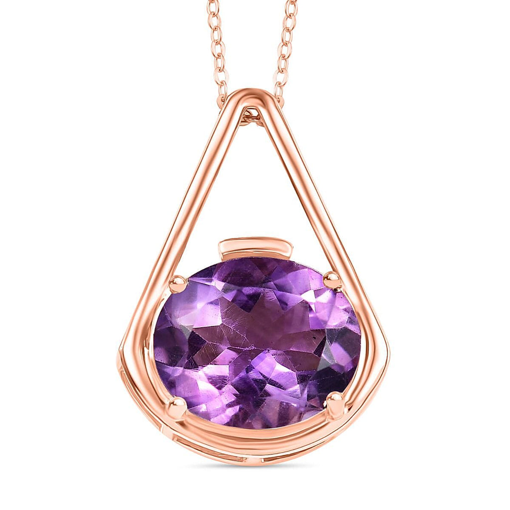 AAA Rose De France Amethyst Pendant with Chain (Size - 20) in 18K Vermeil Rose Gold Plated Sterling Silver 5.50 Ct.