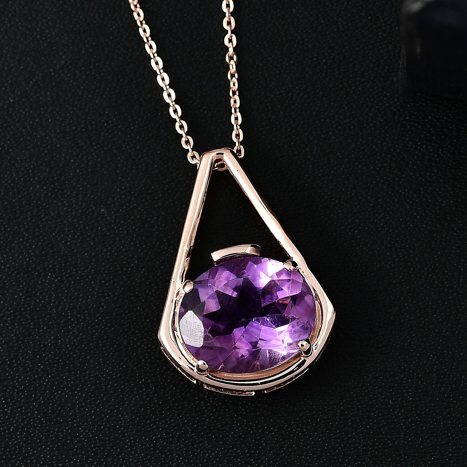 AAA Rose De France Amethyst Solitaire Pendant with Chain (Size - 20) in 18K Vermeil Rose Gold Plated Sterling Silver 5.50 Ct. 4339962 3