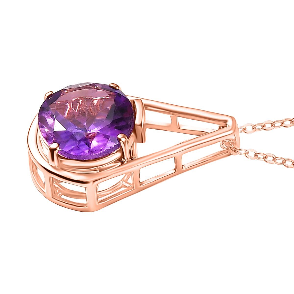 AAA Rose De France Amethyst Solitaire Pendant with Chain (Size - 20) in 18K Vermeil Rose Gold Plated Sterling Silver 5.50 Ct. 4339962 4