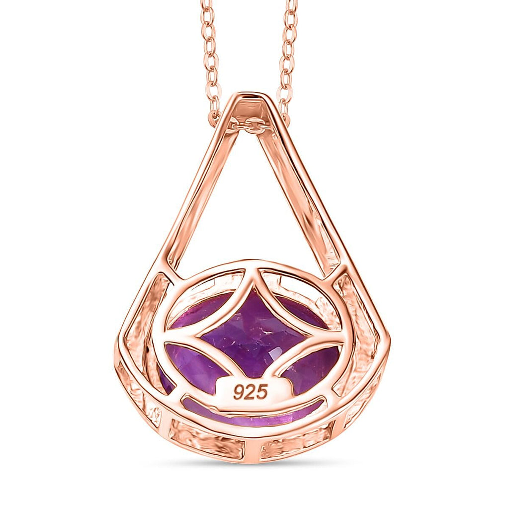 AAA Rose De France Amethyst Pendant with Chain (Size - 20) in 18K Vermeil Rose Gold Plated Sterling Silver 5.50 Ct.