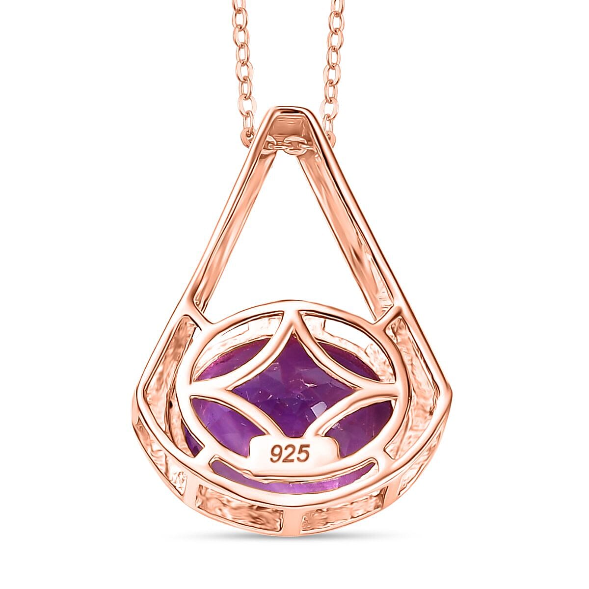AAA Rose De France Amethyst Solitaire Pendant with Chain (Size - 20) in 18K Vermeil Rose Gold Plated Sterling Silver 5.50 Ct. 4339962 5