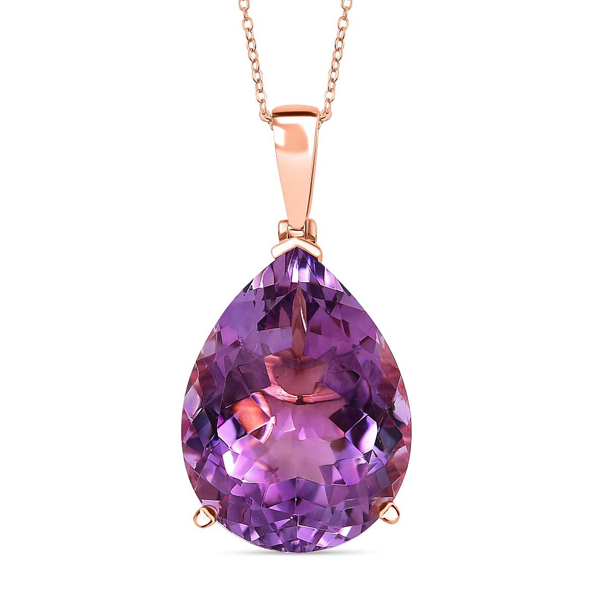 Rose De France Amethyst PearCut Solitaire Pendant with Chain (Size 20) in 18K Vermeil Rose Gold Plated Silver 35 Ct. 4403845 0