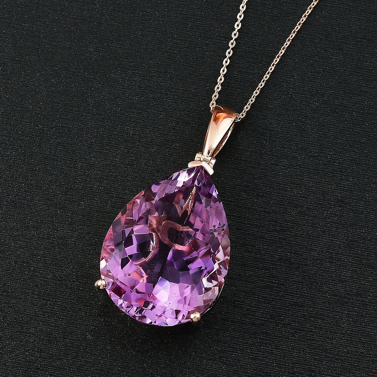 Rose De France Amethyst PearCut Solitaire Pendant with Chain (Size 20) in 18K Vermeil Rose Gold Plated Silver 35 Ct. 4403845 2