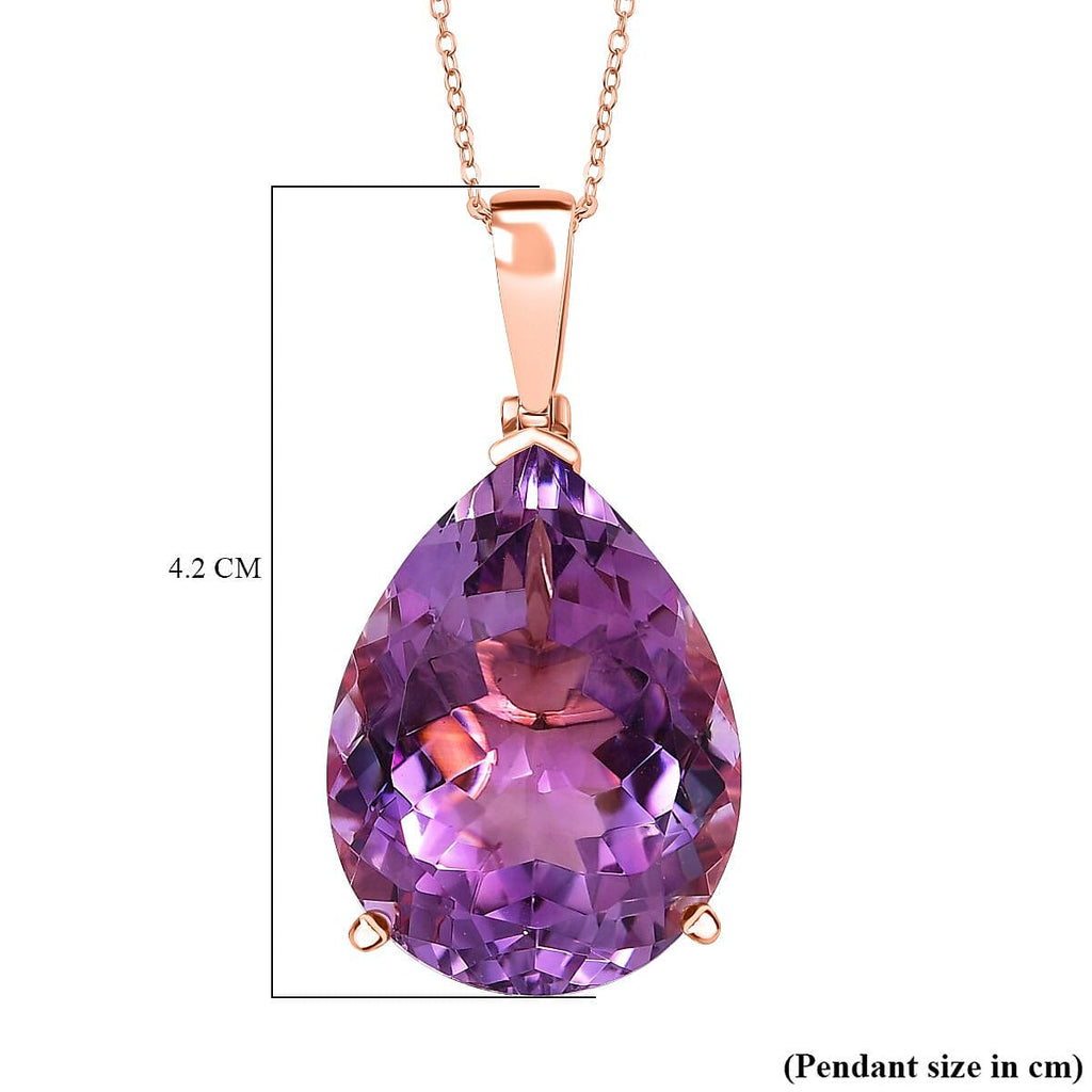 Rose De France Amethyst Pendant with Chain (Size 20) in 18K Vermeil Rose Gold Plated Silver 35.00 Ct, Silver Wt. 7.62 Gms.