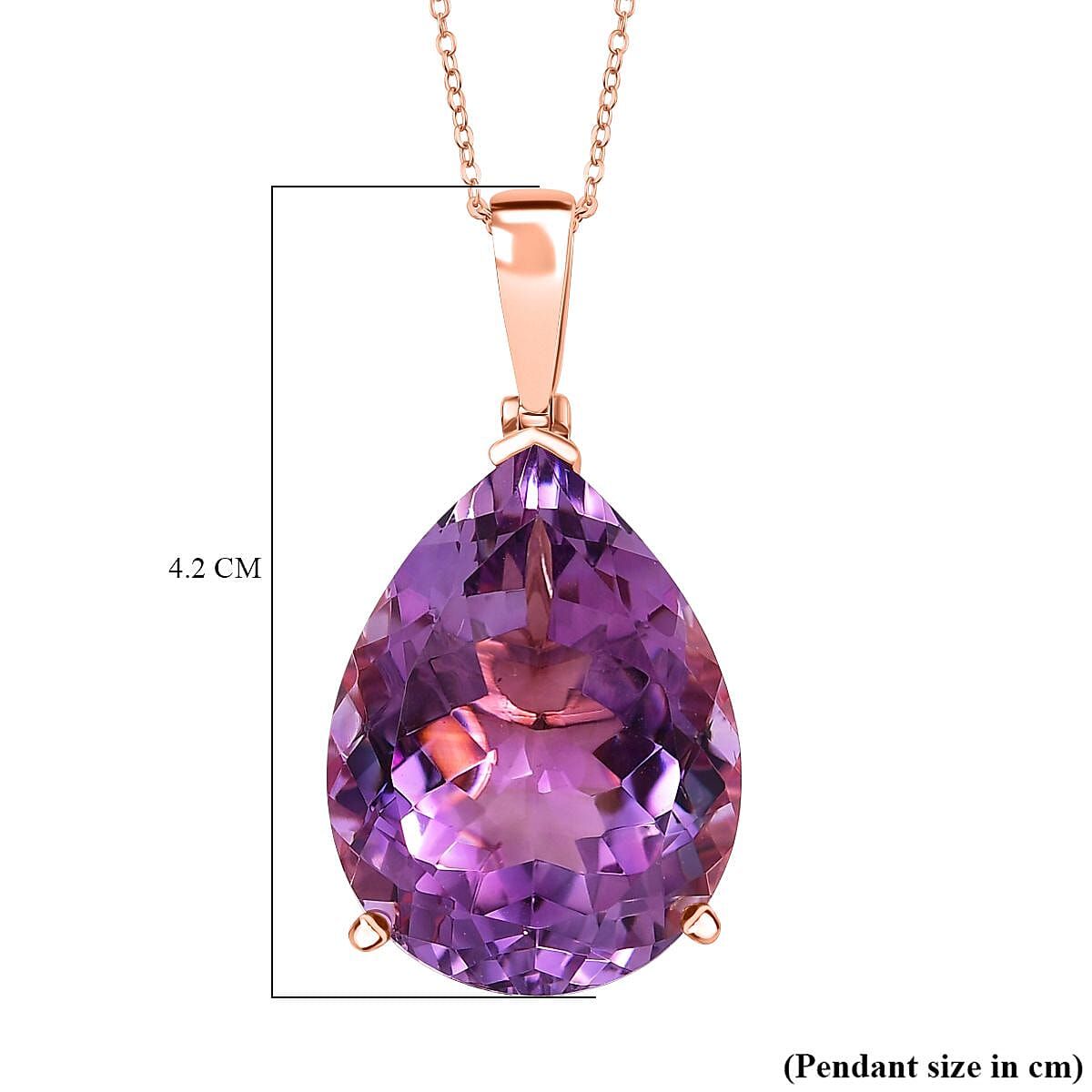 Rose De France Amethyst PearCut Solitaire Pendant with Chain (Size 20) in 18K Vermeil Rose Gold Plated Silver 35 Ct. 4403845 6