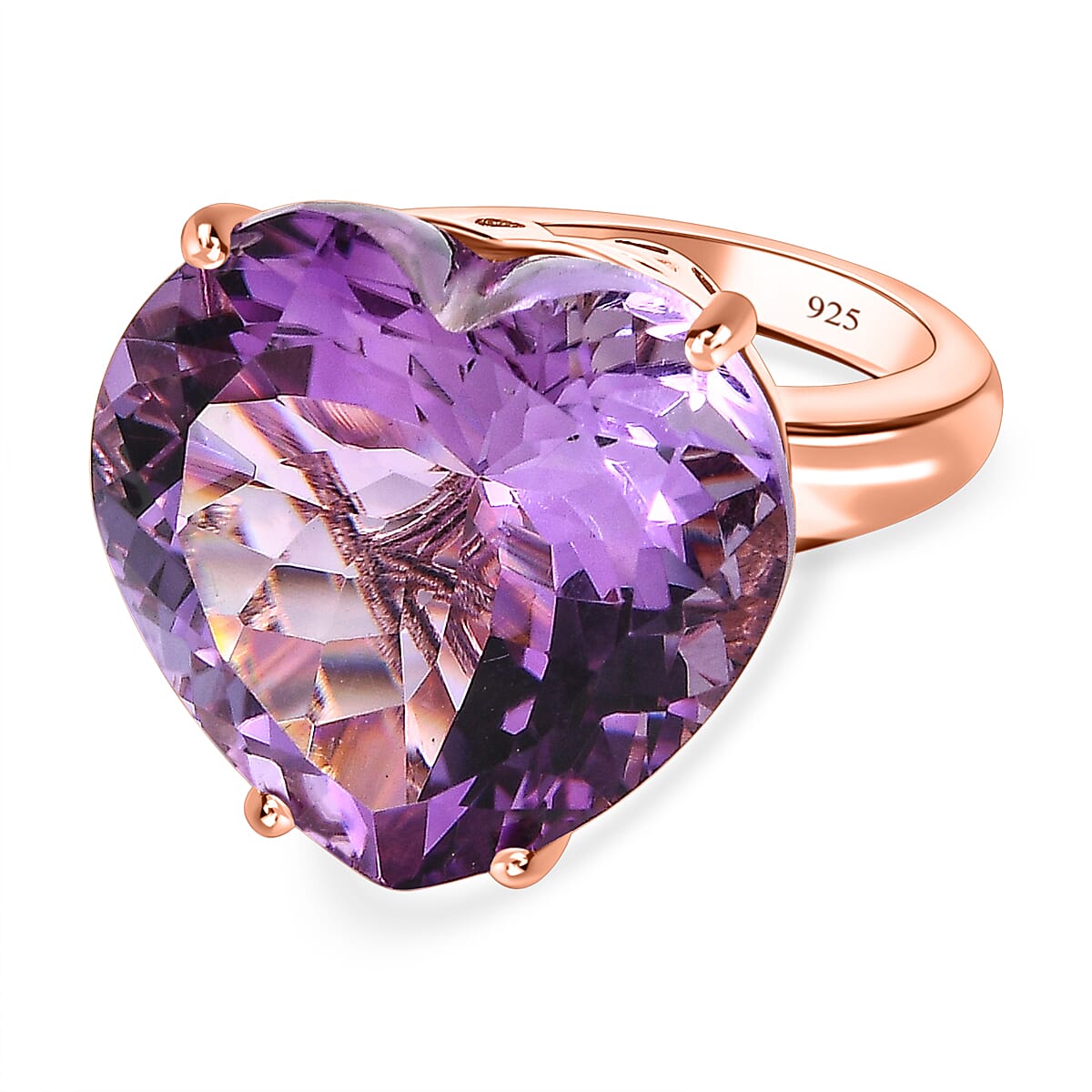Rose De France Amethyst Solitaire Ring 18K Rose Gold Vermeil Plated Sterling Silver 20.31 Ct, 7538775 0