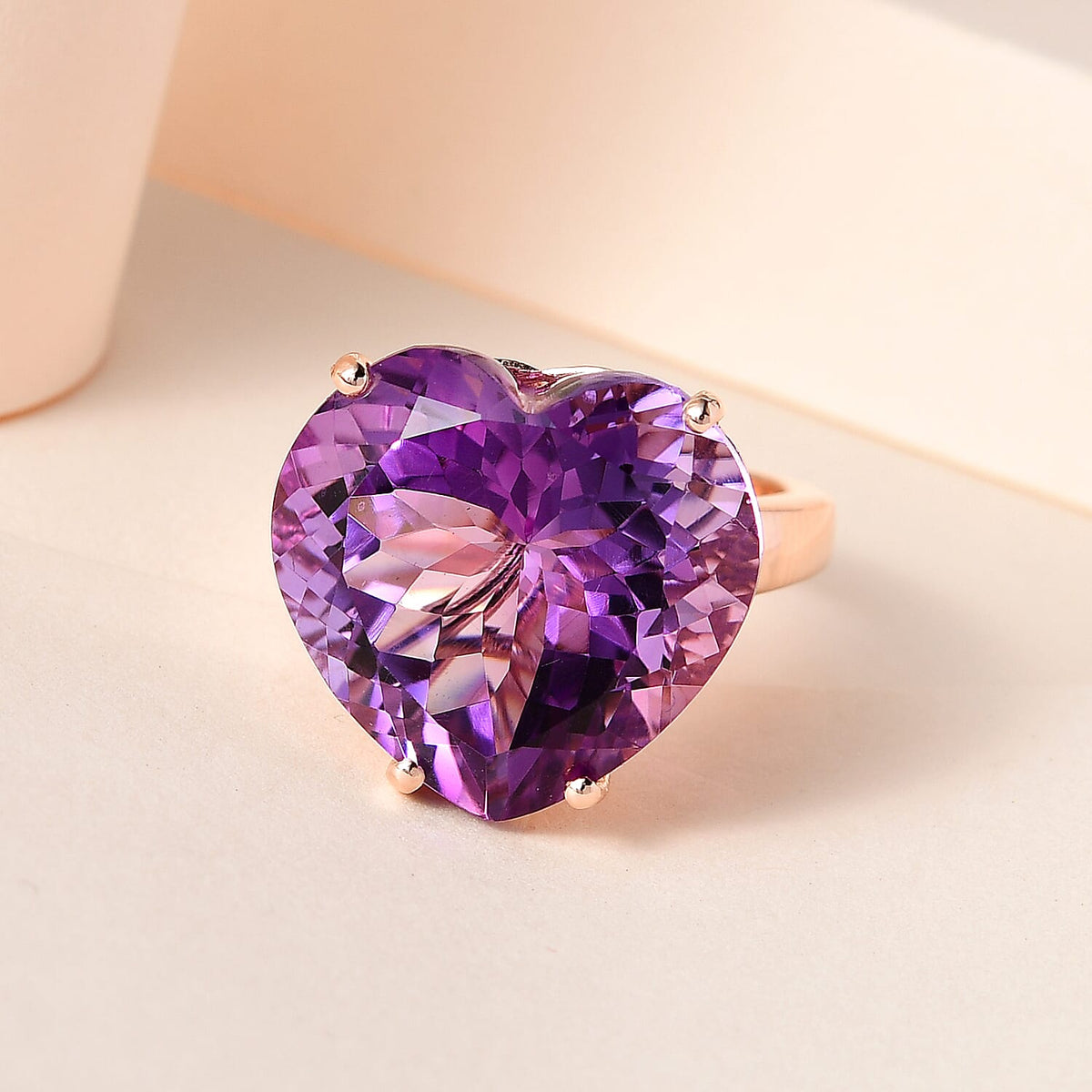 Rose De France Amethyst Solitaire Ring 18K Rose Gold Vermeil Plated Sterling Silver 20.31 Ct, 7538775 1