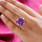 Ultimate Rose De France Amethyst Solitaire Ring 18K Rose Gold Vermeil Plated Sterling Silver 20.31 Ct,