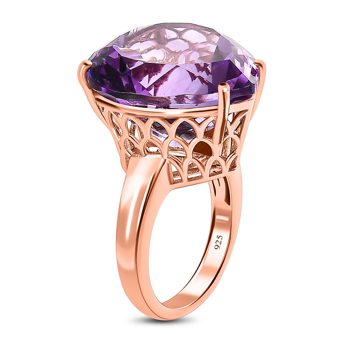 Rose De France Amethyst Solitaire Ring 18K Rose Gold Vermeil Plated Sterling Silver 20.31 Ct, 7538775 3