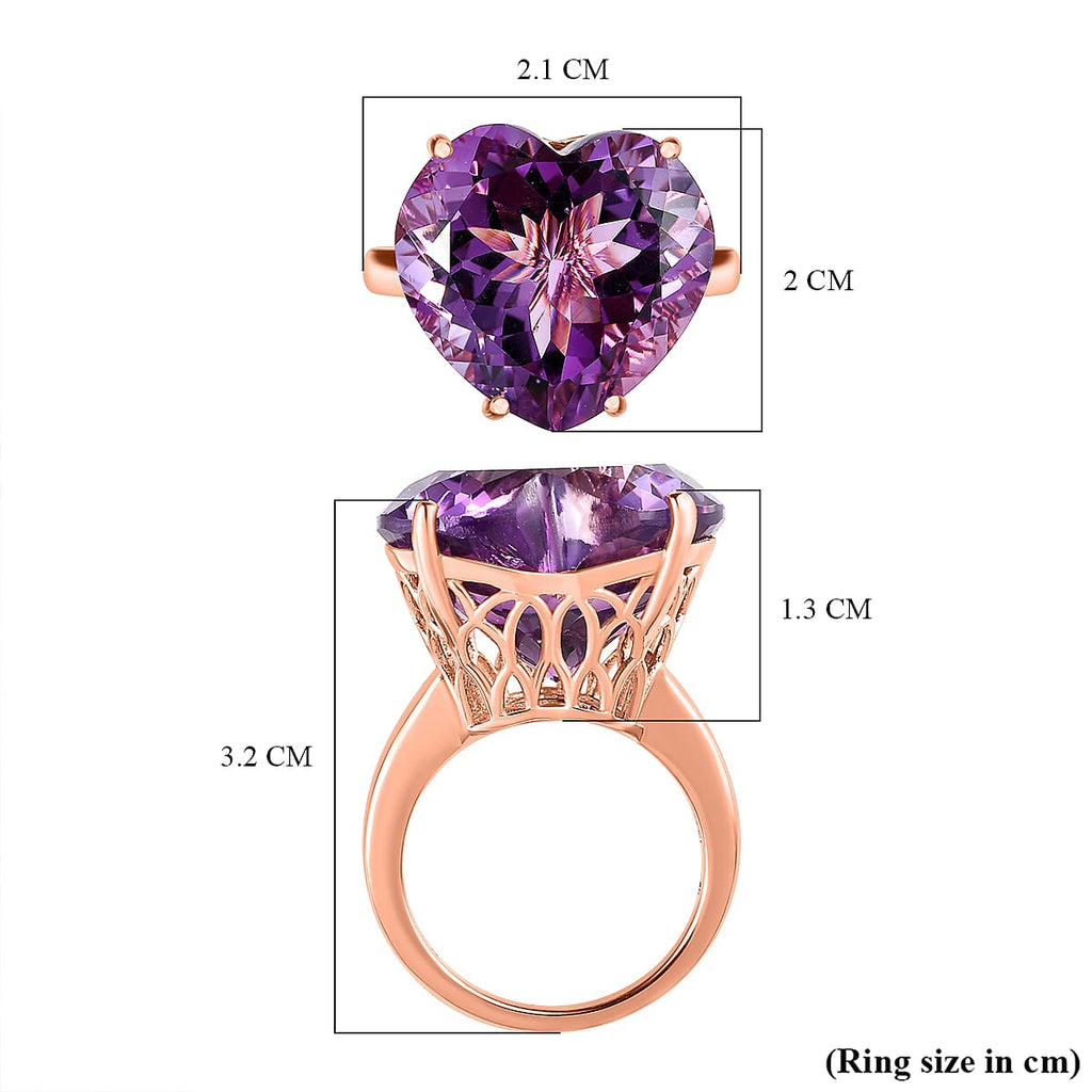 Ultimate Rose De France Amethyst Solitaire Ring 18K Rose Gold Vermeil Plated Sterling Silver 20.31 Ct,